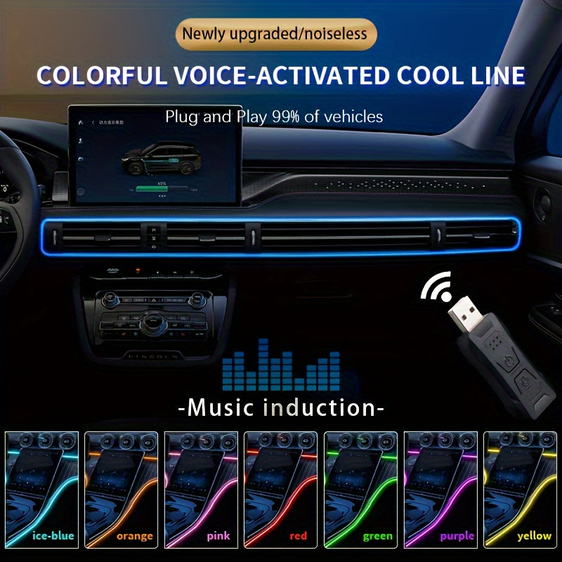 196" RGB LED Car Interior Strip Lights Kit - USB Powered, App & Music Sync, Fiber Optic Ambient Lighting for Doors, Console & Dashboard