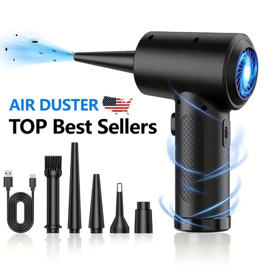 Rechargeable Cordless Air Duster - Powerful Electric Compressed Air Blower for Deep Cleaning of Computer Keyboards, Cameras, Cars, and Home Offices - Portable, Lightweight, and Easy to Use with LED Light and Extendable Nozzle