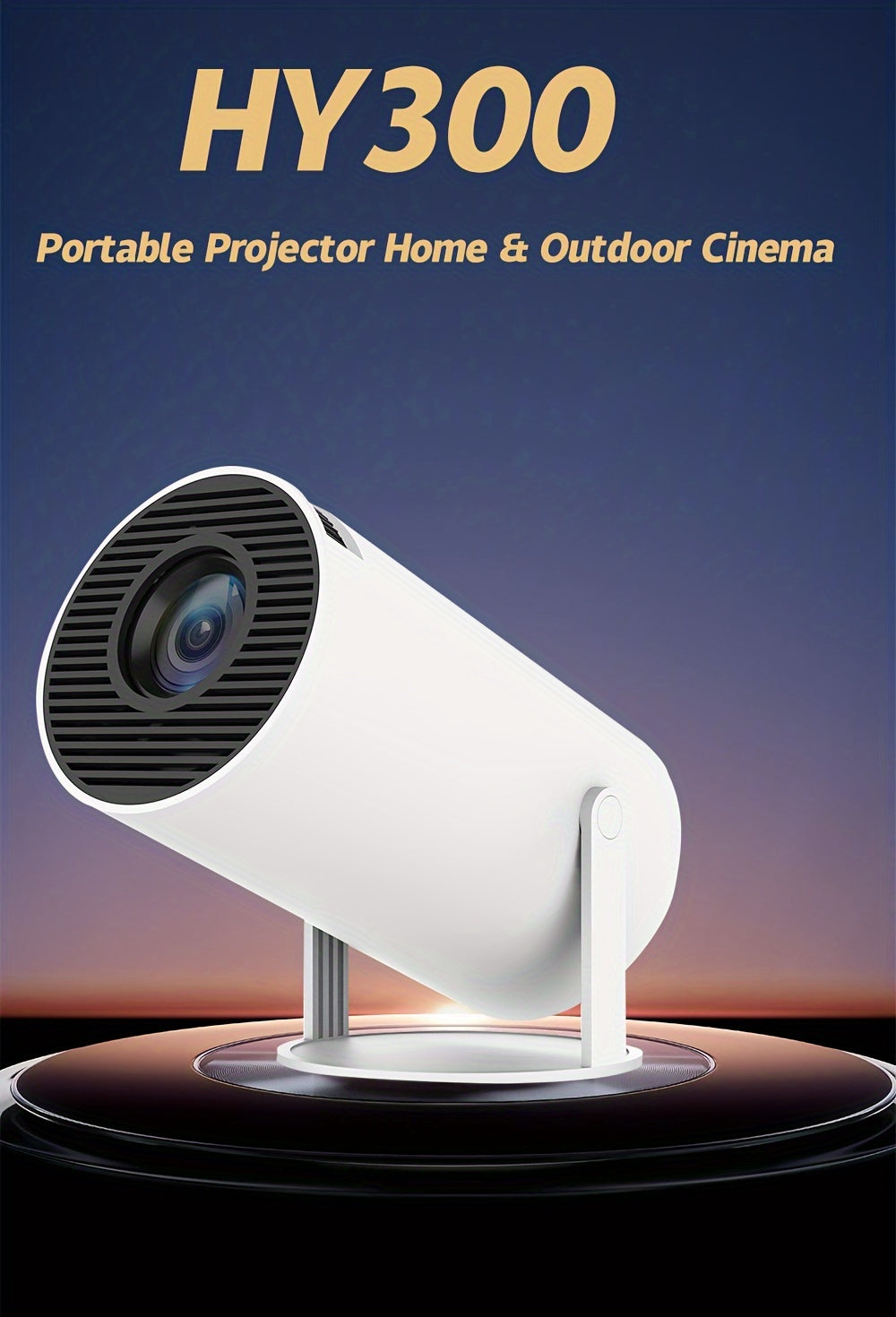 HY300 Mini Projector 4K Android 11.01080P 720 P 200ANSI Portable Wireless Home Outdoor Cinema 180° Projection Angle Adjustable