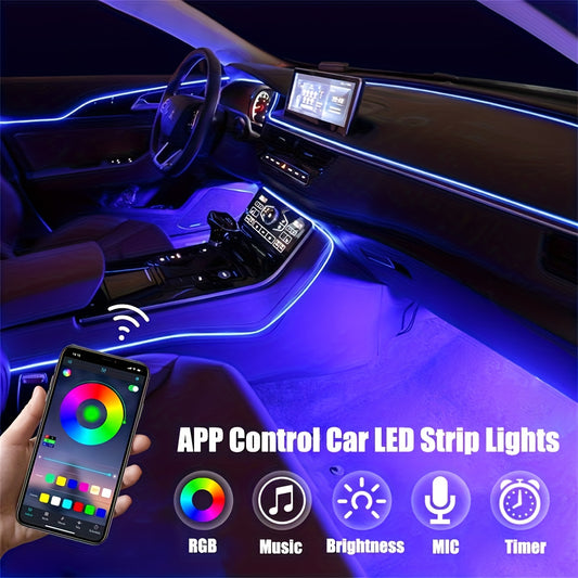196" RGB LED Car Interior Strip Lights Kit - USB Powered, App & Music Sync, Fiber Optic Ambient Lighting for Doors, Console & Dashboard