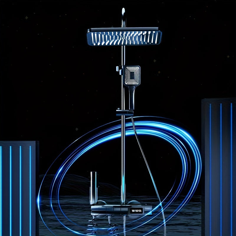 1set Thermostatic Full Copper Rain Shower System With Smart LED Digital Display, With Ambiance Lights For Home Bathroom, Bathroom Rainfall Shower And Handheld Shower, Bathroom Accessories
