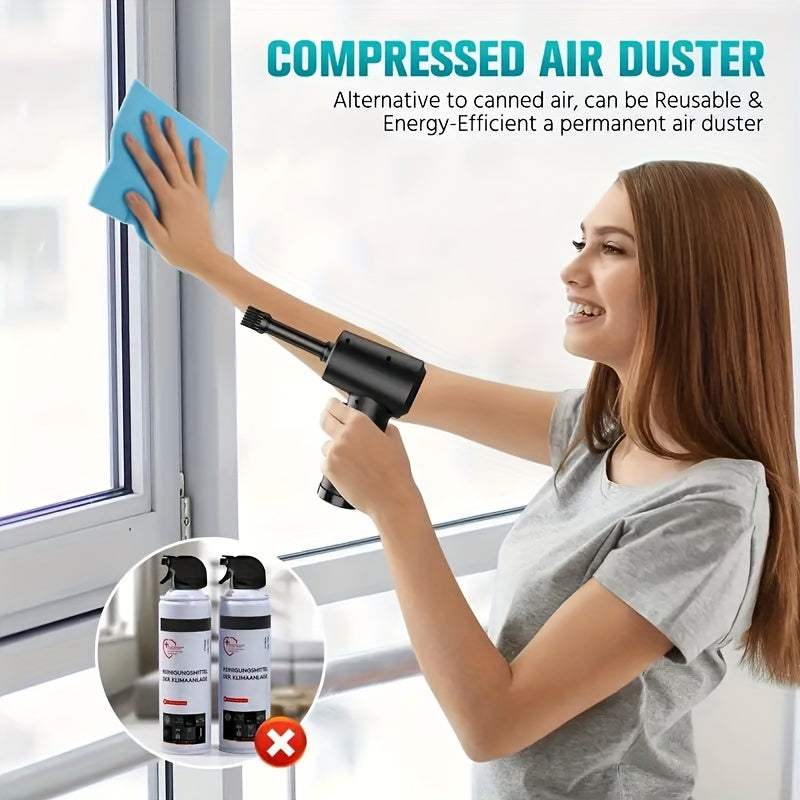 Rechargeable Cordless Air Duster - Powerful Electric Compressed Air Blower for Deep Cleaning of Computer Keyboards, Cameras, Cars, and Home Offices - Portable, Lightweight, and Easy to Use with LED Light and Extendable Nozzle