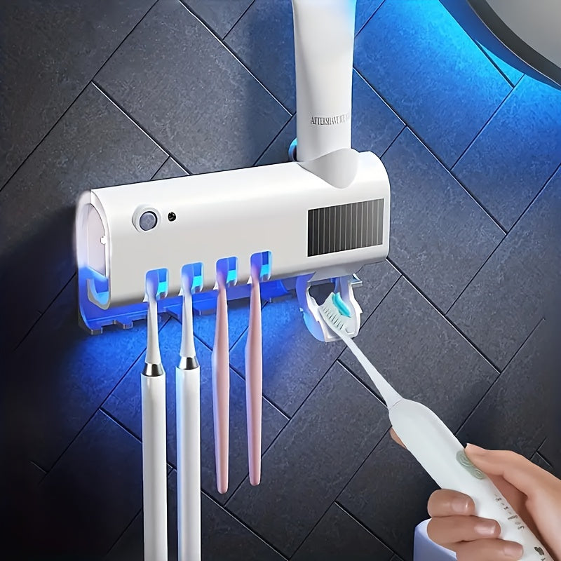 1pc COP ROSE Wall-Mounted Toothbrush Holder with 4 Slots, Smart Toothpaste Dispenser, Bathroom Accessory, USB Charging, No Drilling Required, Rechargeable Battery, ≤36V Operating Voltage