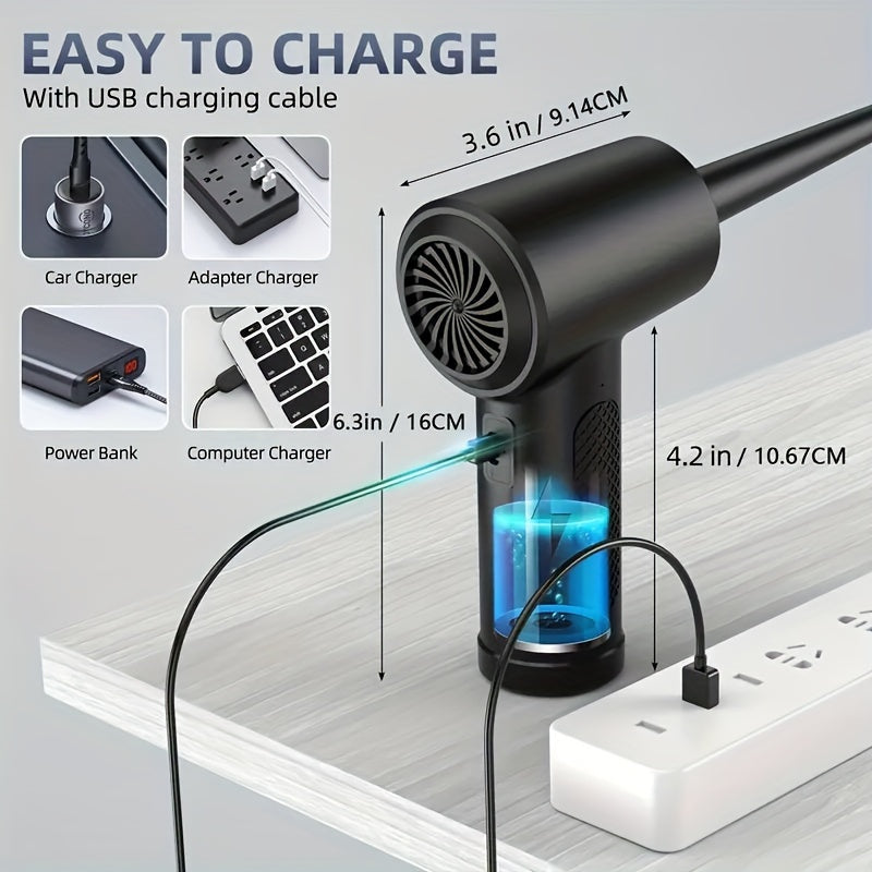 Rechargeable Cordless Air Duster - Powerful Electric Compressed Air Blower for Deep Cleaning of Computer Keyboards, Cameras, Cars, and Home Offices - Portable, Lightweight, and Easy to Use with LED Light and Extendable Nozzle