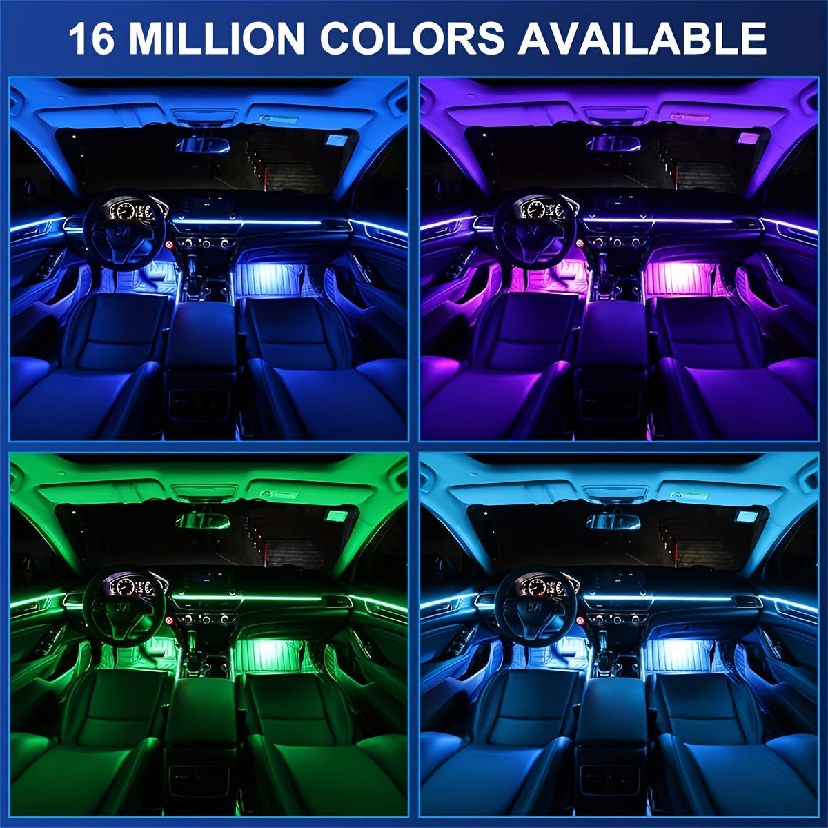 196" RGB LED Car Interior Strip Lights Kit - USB Powered, App & Music Sync, Fiber Optic Ambient Lighting for Doors, Console & Dashboard