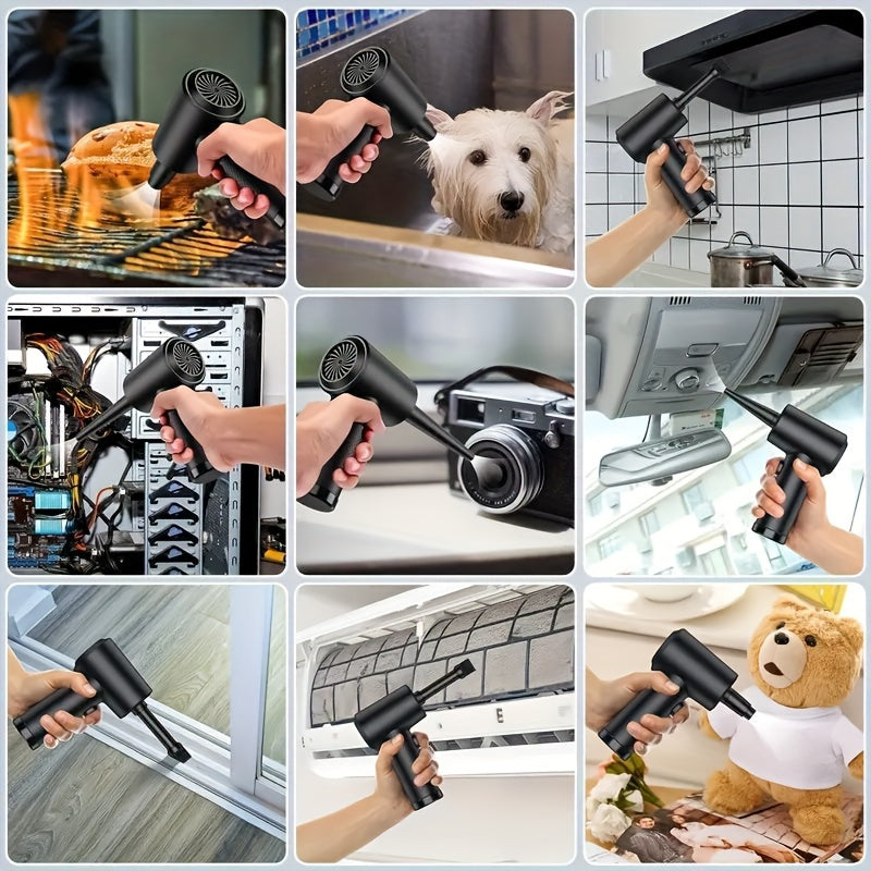 Rechargeable Cordless Air Duster - Powerful Electric Compressed Air Blower for Deep Cleaning of Computer Keyboards, Cameras, Cars, and Home Offices - Portable, Lightweight, and Easy to Use with LED Light and Extendable Nozzle