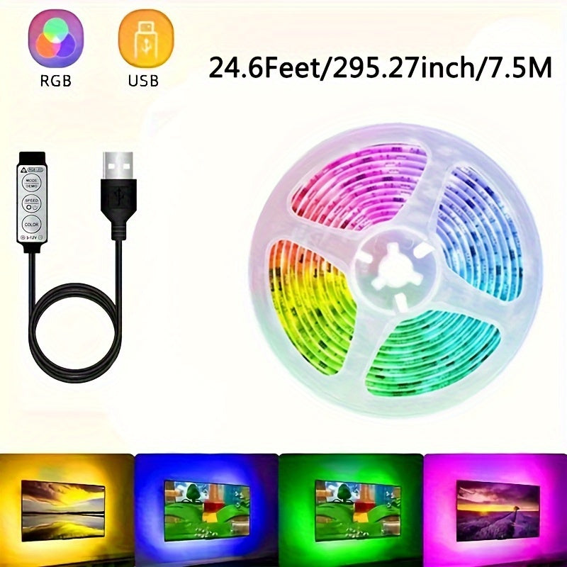 1 Roll 2835 RGB LED TV Smart Strip Lights - Flexible, Adhesive, Color-Changing, Dimmable, Waterproof - Perfect for TV Background, Game Room, Christmas, Holiday Party, Valentine's Day Decorations and Ambient Lighting