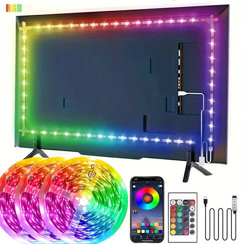 1 Roll 2835 RGB LED TV Smart Strip Lights - Flexible, Adhesive, Color-Changing, Dimmable, Waterproof - Perfect for TV Background, Game Room, Christmas, Holiday Party, Valentine's Day Decorations and Ambient Lighting