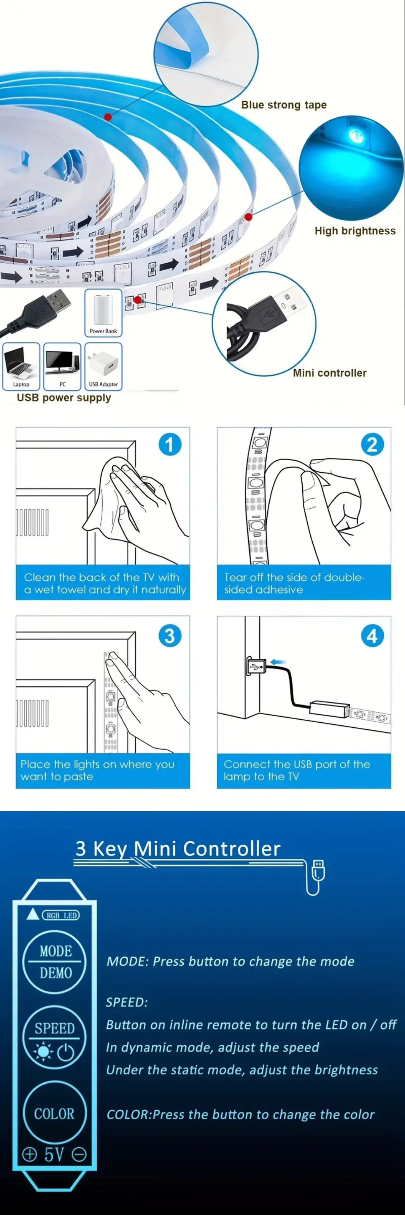 1 Roll 2835 RGB LED TV Smart Strip Lights - Flexible, Adhesive, Color-Changing, Dimmable, Waterproof - Perfect for TV Background, Game Room, Christmas, Holiday Party, Valentine's Day Decorations and Ambient Lighting