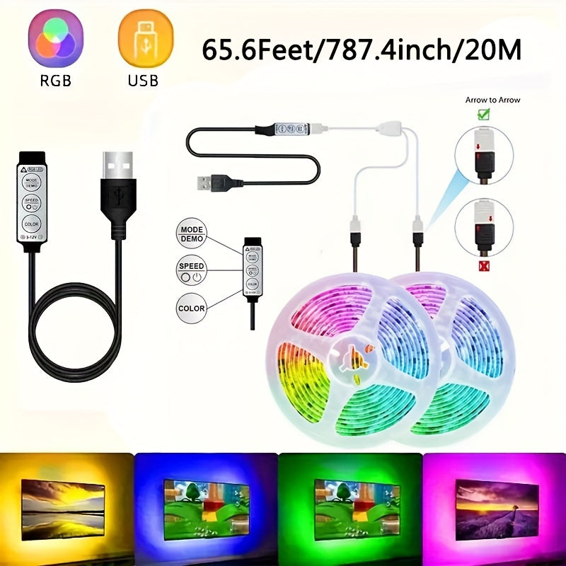 1 Roll 2835 RGB LED TV Smart Strip Lights - Flexible, Adhesive, Color-Changing, Dimmable, Waterproof - Perfect for TV Background, Game Room, Christmas, Holiday Party, Valentine's Day Decorations and Ambient Lighting