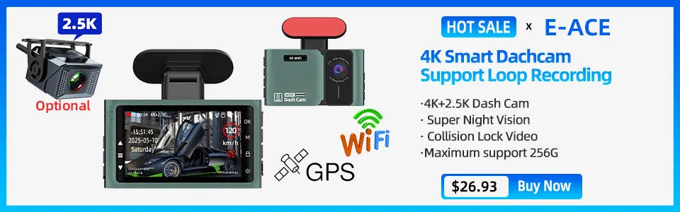 Dash Cam 4K GPS WIFI APP 24H Night Vision Mini Optional Rear Lens Dashcam Car DVR Video Recorder Camera For Car Black Box