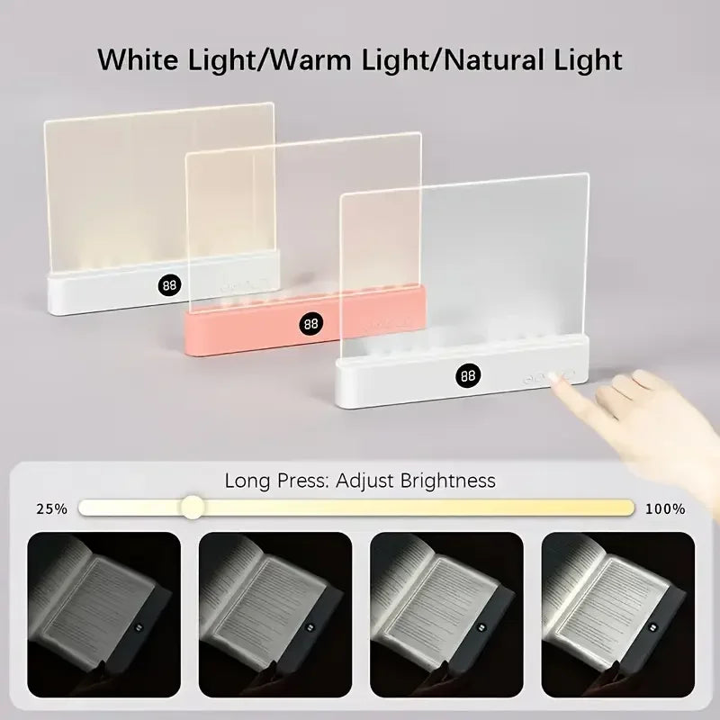 Book Light, Rechargeable Clear LED Flat Book Lights for Reading in Bed at Night with 3 Colors Dimmable Panel Plate Book Lamp