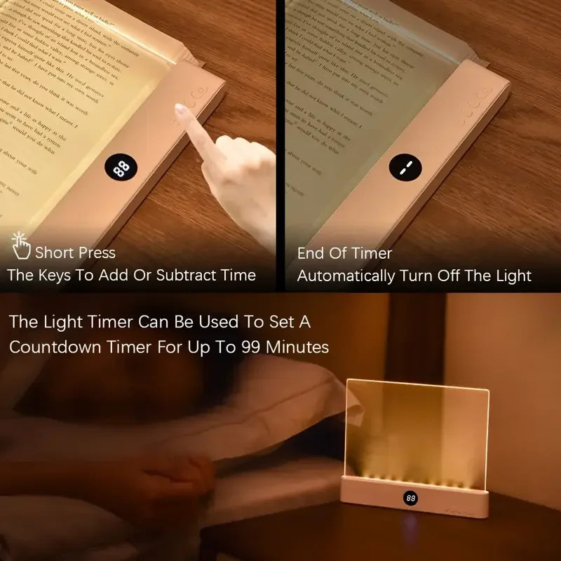 Book Light, Rechargeable Clear LED Flat Book Lights for Reading in Bed at Night with 3 Colors Dimmable Panel Plate Book Lamp