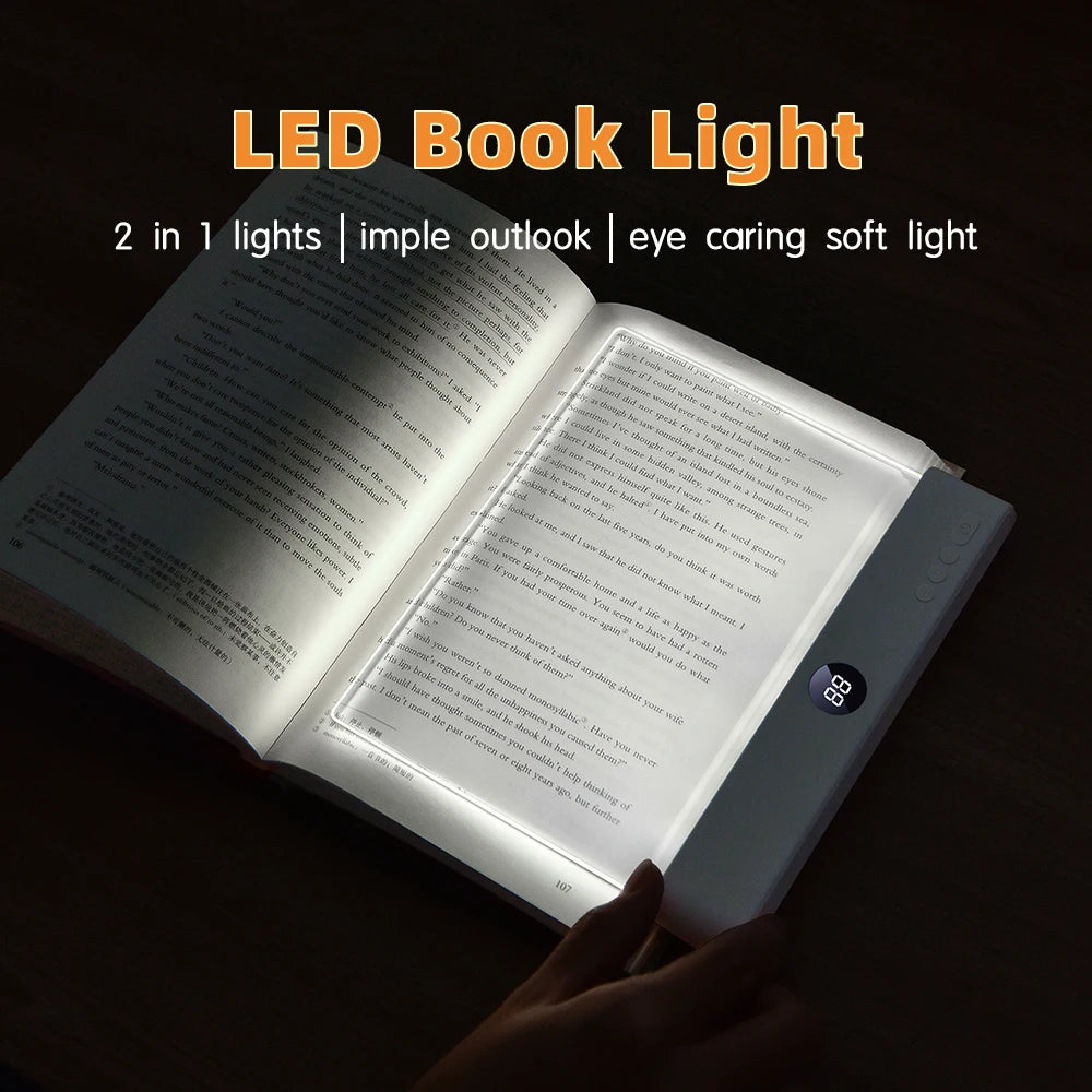 Book Light, Rechargeable Clear LED Flat Book Lights for Reading in Bed at Night with 3 Colors Dimmable Panel Plate Book Lamp
