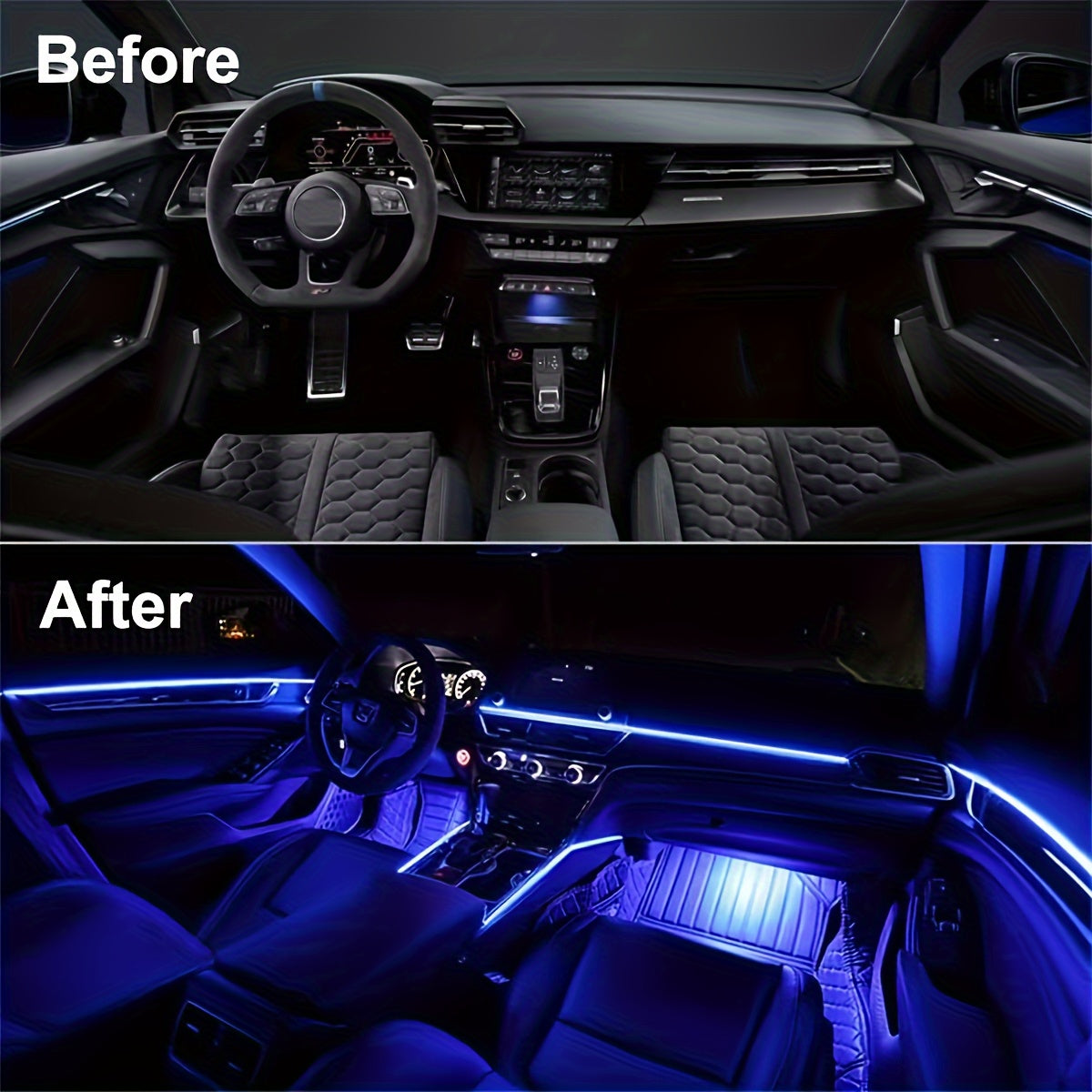 196" RGB LED Car Interior Strip Lights Kit - USB Powered, App & Music Sync, Fiber Optic Ambient Lighting for Doors, Console & Dashboard