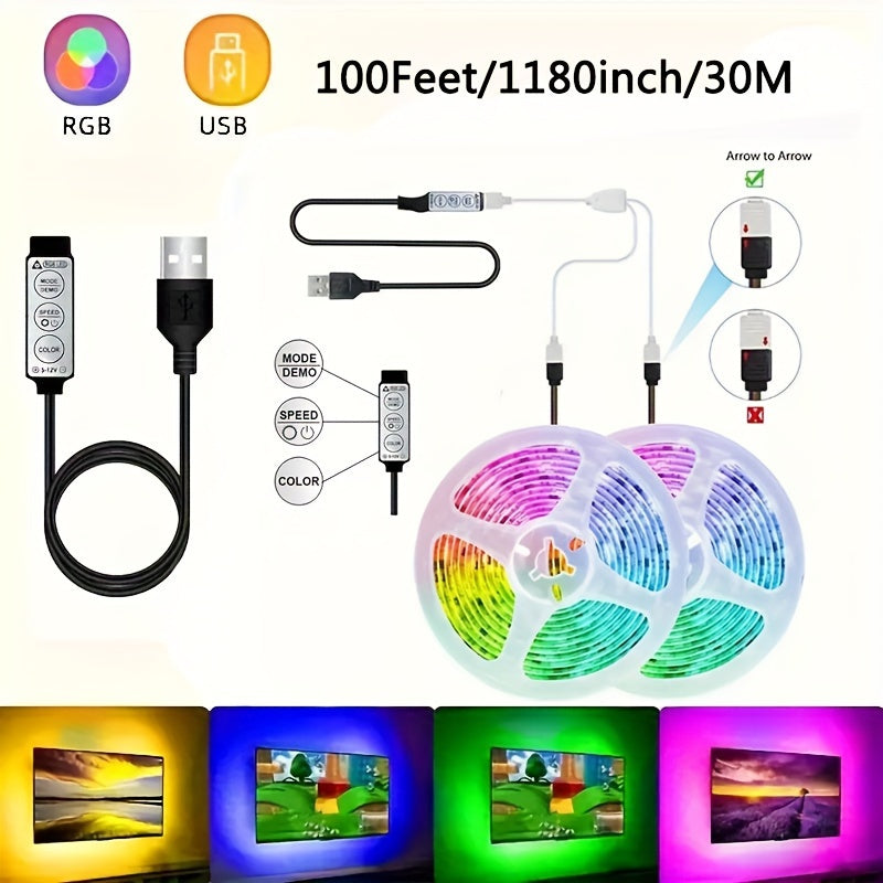 1 Roll 2835 RGB LED TV Smart Strip Lights - Flexible, Adhesive, Color-Changing, Dimmable, Waterproof - Perfect for TV Background, Game Room, Christmas, Holiday Party, Valentine's Day Decorations and Ambient Lighting