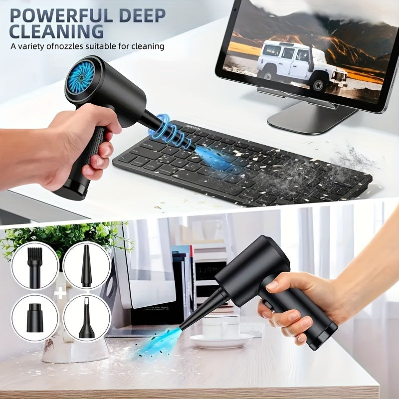 Rechargeable Cordless Air Duster - Powerful Electric Compressed Air Blower for Deep Cleaning of Computer Keyboards, Cameras, Cars, and Home Offices - Portable, Lightweight, and Easy to Use with LED Light and Extendable Nozzle