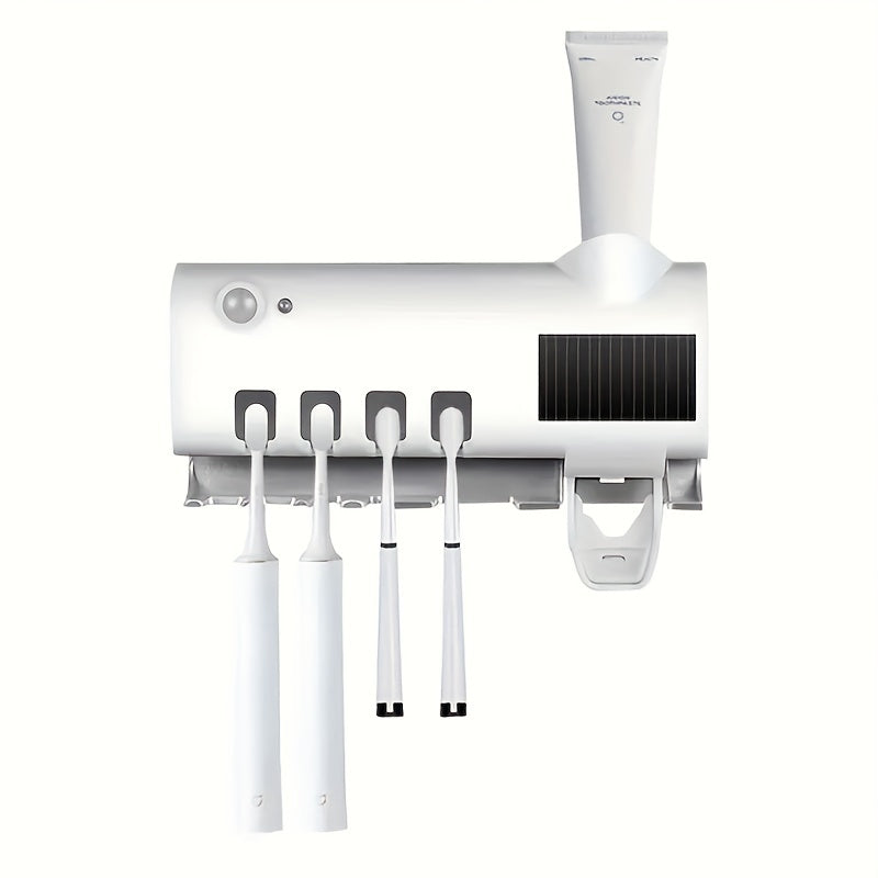 1pc COP ROSE Wall-Mounted Toothbrush Holder with 4 Slots, Smart Toothpaste Dispenser, Bathroom Accessory, USB Charging, No Drilling Required, Rechargeable Battery, ≤36V Operating Voltage